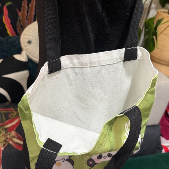 Baby Panda Double Handle Canvas Tote Bag, Green Multi - Picture 7 of 8